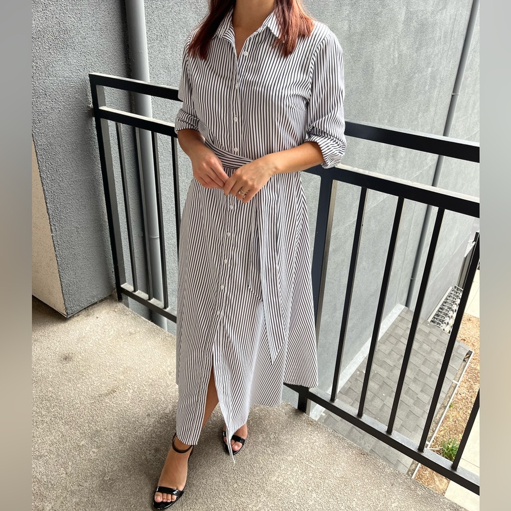 button down striped maxi shirt dress